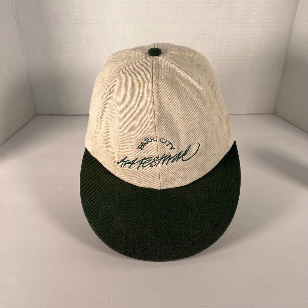 Park City Hats Outdoor‎ Festival Cap Beige Green Adjustable Strap Eco Fibre VTG